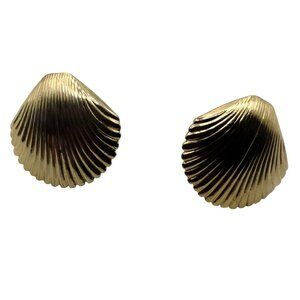 Shell Pierced Earrings Gold Tone Post